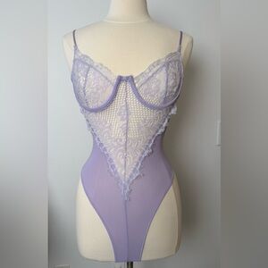Oh Polly Lace Mesh Bodysuit – Lavender